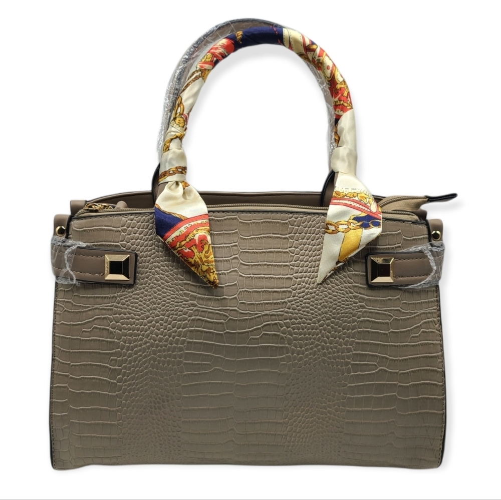 Faux Croc Embossed Satchel Bag